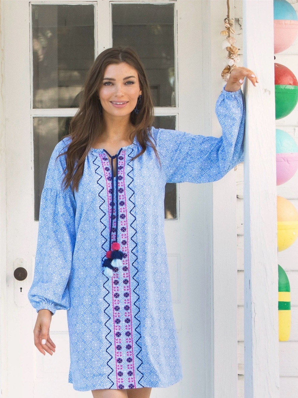 Cabana Life West Indies Blue and White Patterned Swim Cover-Up